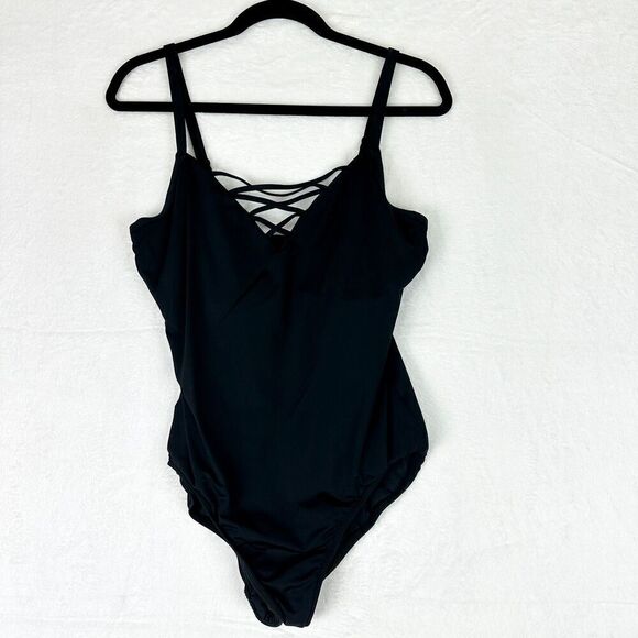 Seafolly DD Cup Maillot One Piece Swimsuit Size 10 Black V-Neck Underwire - Picture 4 of 10